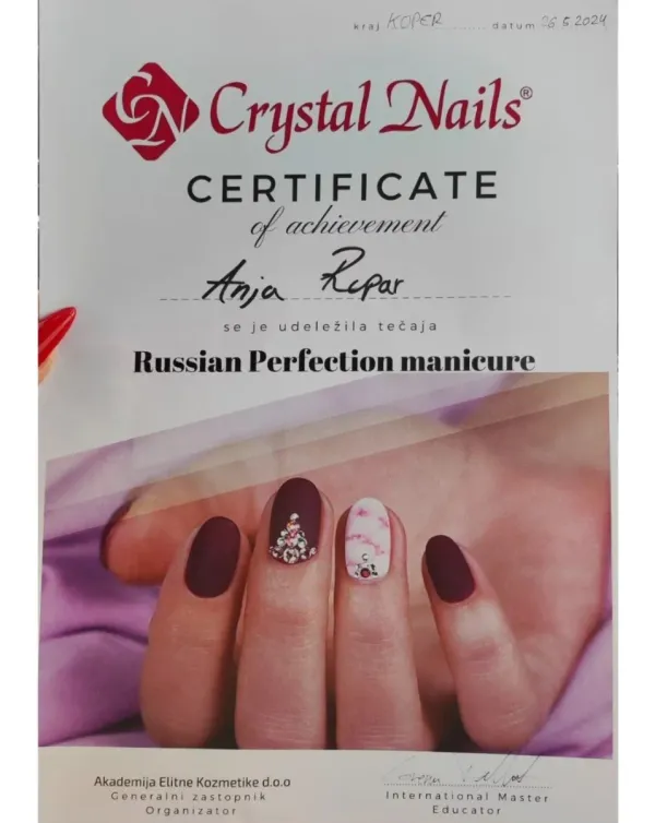 Certifikat · Crystal Nails — Russian Perfection Manicure