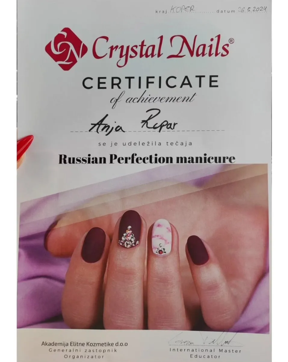 Certifikat · Crystal Nails — Russian Perfection Manicure